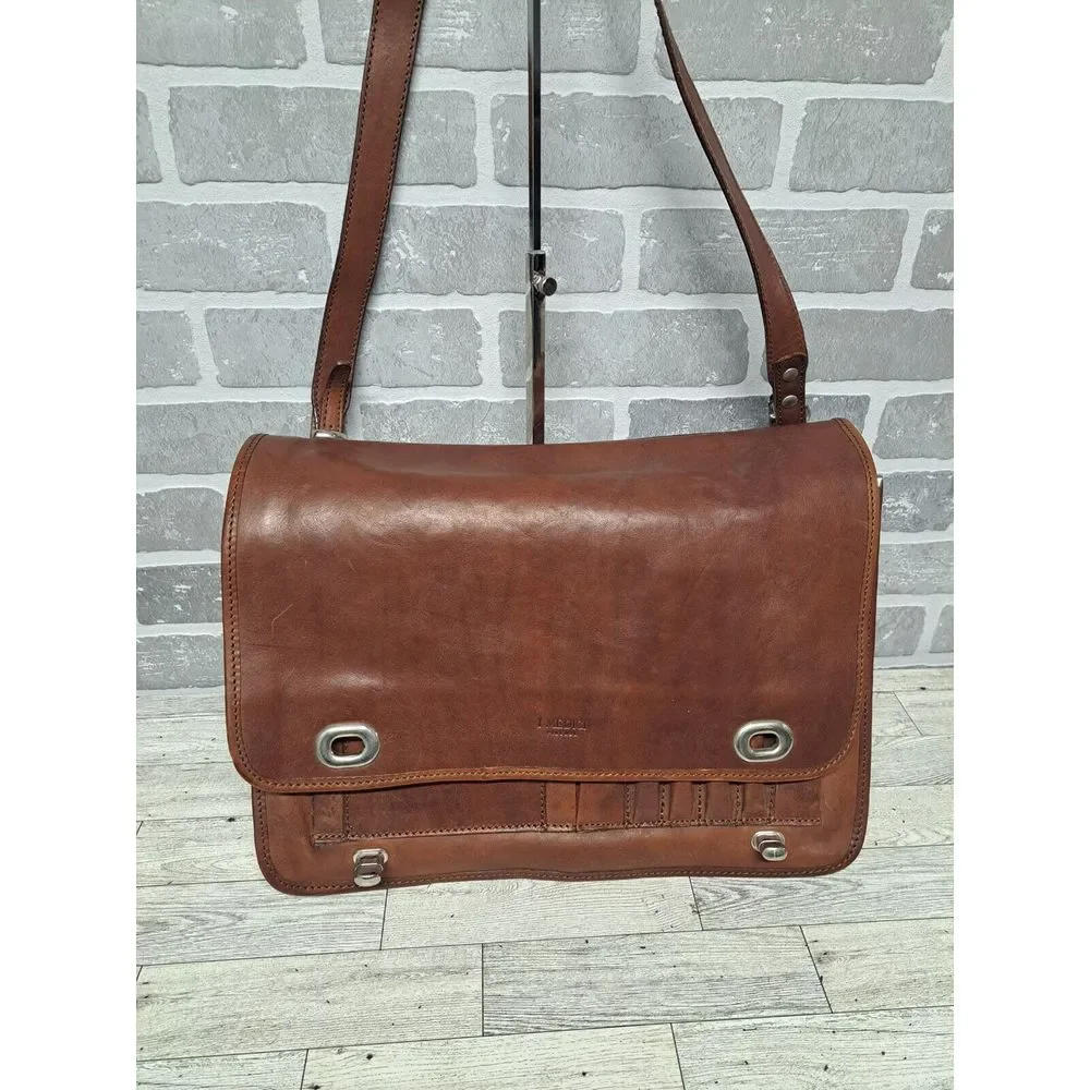 I Medici Italian Leather 2-Way Briefcase Shoulder Bag Medium Brown Made in Italy